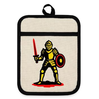 Yellow Knight with Red Sword - Pot holders with rubber back - linen/black  - Front