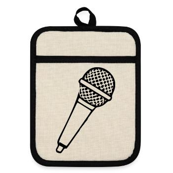 Mikrofon Musik Sänger Geschenk  - Topflappen mit Gummirückseite - Leinen/Schwarz  - Vorne