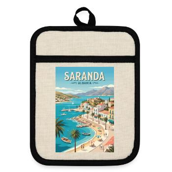 Erfahrung: Albanien Riviera und Saranda - Topflappen mit Gummirückseite - Leinen/Schwarz  - Vorne