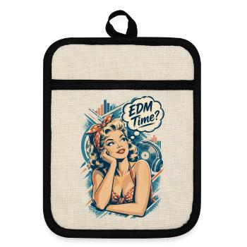Retro Pin-Up Girl - EDM Time Festival Design - Topflappen mit Gummirückseite - Leinen/Schwarz  - Vorne