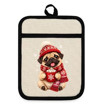 Mops Hund süßer Mops niedlicher Mops - Topflappen mit Gummirückseite - Leinen/Schwarz  - Vorne