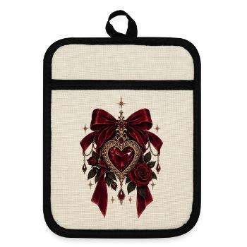 Gothic Heart Dark Romance - Topflappen mit Gummirückseite - Leinen/Schwarz  - Vorne