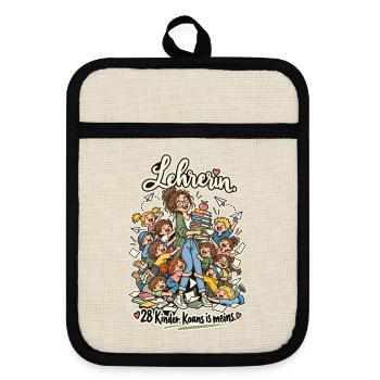 Lehrerin 28 Kinder koans is meins - Topflappen mit Gummirückseite - Leinen/Schwarz  - Vorne