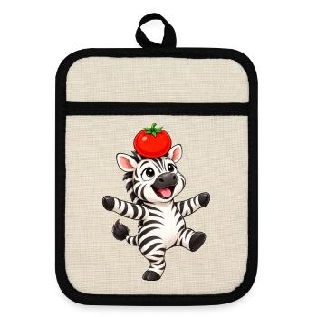 Zebra süß Cartoon tanzend Tomate balancieren - Topflappen mit Gummirückseite - Leinen/Schwarz  - Vorne