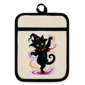 Halloween black cat dancing - Topflappen mit Gummirückseite - Leinen/Schwarz  - Vorne