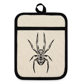 Le pouvoir de l’araignée : le symbole de la force et du mystère - Maniques avec dos en caoutchouc - lin/noir  - Devant