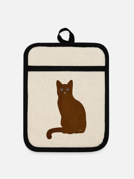 Katze Meow - Topflappen mit Gummirückseite - Leinen/Schwarz