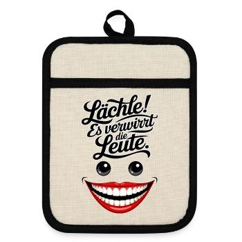 Always smiling - Pot holders with rubber back - linen/black  - Front