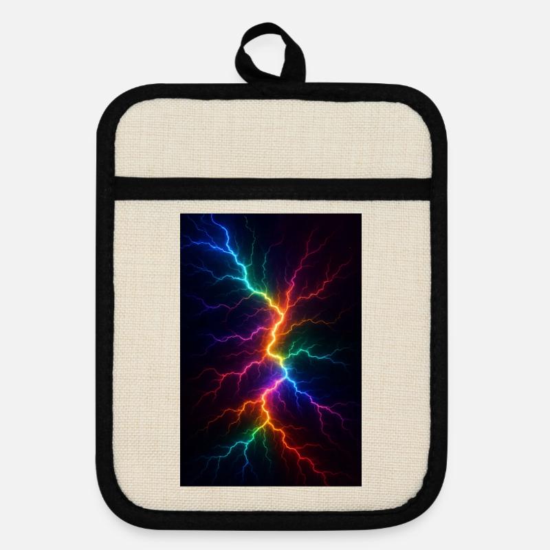 Rainbow Lightning Storm - Pot holders with rubber back - linen/black