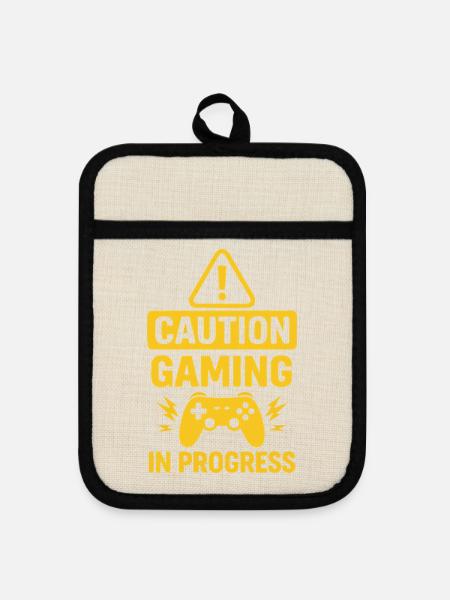 Warnung Gaming in Progress - Topflappen mit Gummirückseite - Leinen/Schwarz