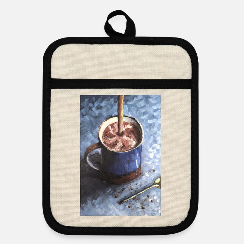 Coffee Choco Mug with Swirling Cocoa Art - Pot holders with rubber back - linen/black