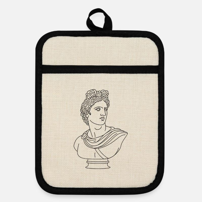 Stylized Apollo Bust | Minimalist illustration - Pot holders with rubber back - linen/black 