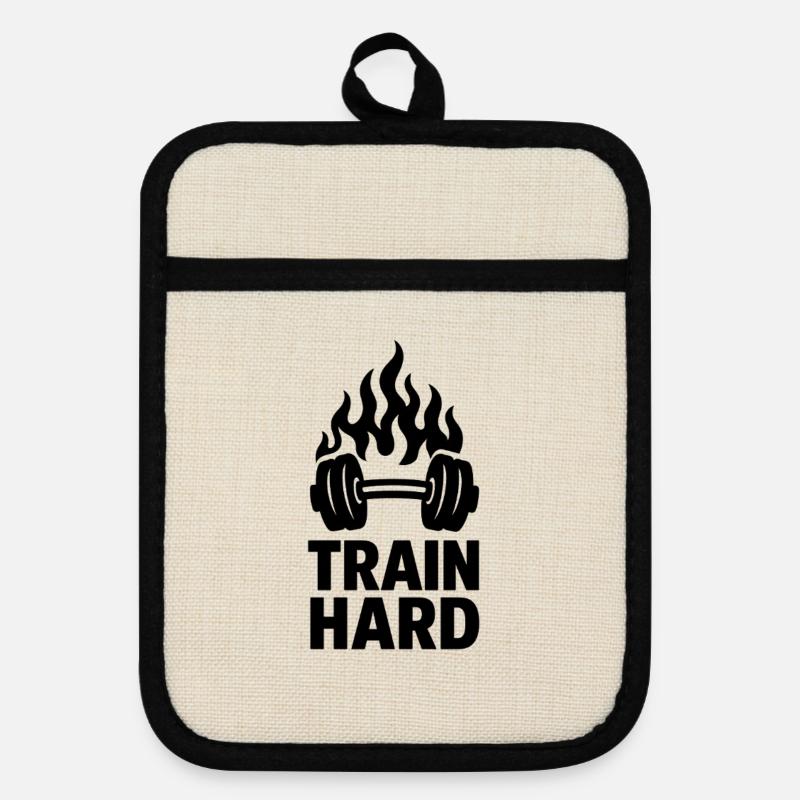 Fiery training motivation - Pot holders with rubber back - linen/black 