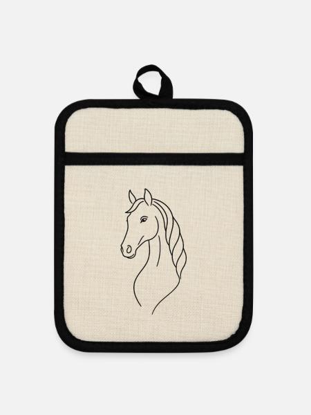 Eleganter Silhouetten-Pferd - Topflappen mit Gummirückseite - Leinen/Schwarz 