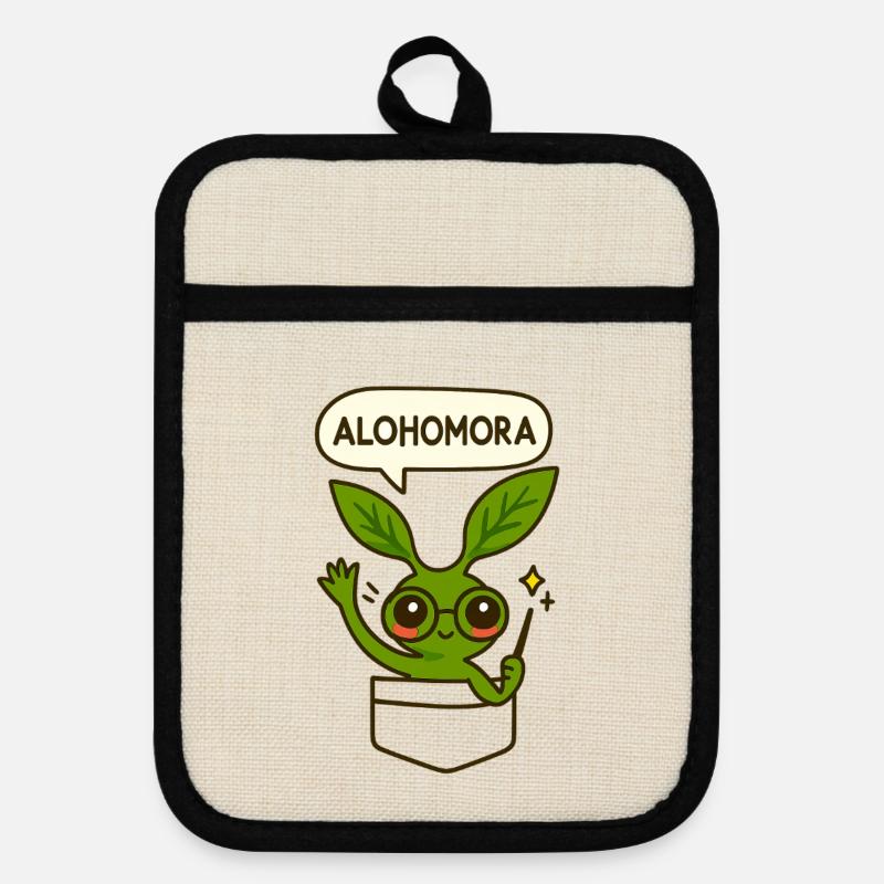 Small Spell Bowtruckle - Pot holders with rubber back - linen/black 