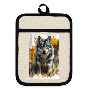 Illustration of a wolf - Maniques avec dos en caoutchouc - lin/noir  - Devant