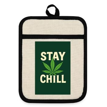 Stay Chill Cannabis Leaf - Pot holders with rubber back - linen/black  - Front