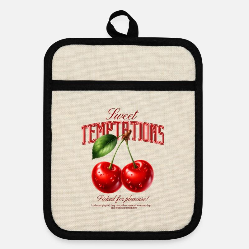 Design de cerises Sweet Temptations - Maniques avec dos en caoutchouc - lin/noir