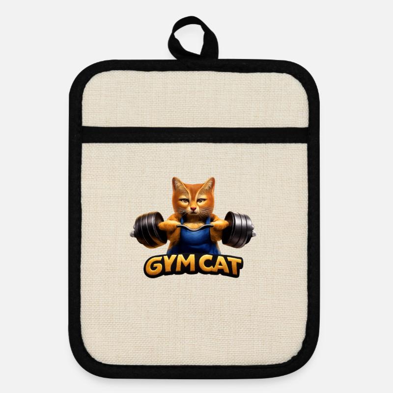 GymCat: Strength training with cats - Pot holders with rubber back - linen/black 