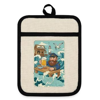 Last North Sea pub - Pot holders with rubber back - linen/black  - Front