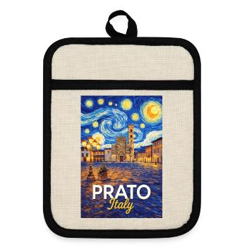 Prato, Italien. - Topflappen mit Gummirückseite - Leinen/Schwarz  - Vorne