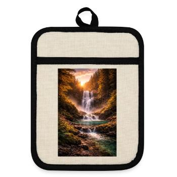 Waterfall in the evening sun - Pot holders with rubber back - linen/black  - Front