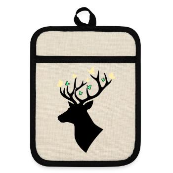 Deer Head Butterfly Multicolored - Pot holders with rubber back - linen/black  - Front