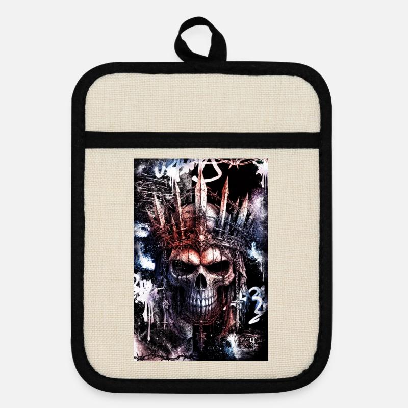 Dark Gothic Urban Skull / Skull - Pot holders with rubber back - linen/black 