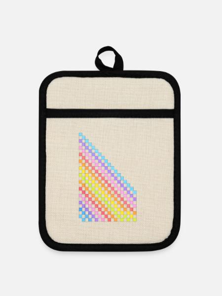 Regenbogen-Pixel-Dreiecksverlauf - Topflappen mit Gummirückseite - Leinen/Schwarz