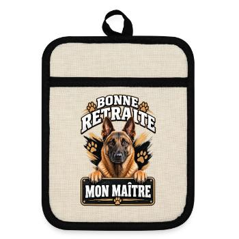 Bonne retraite mon maître - Maniques avec dos en caoutchouc - lin/noir  - Devant