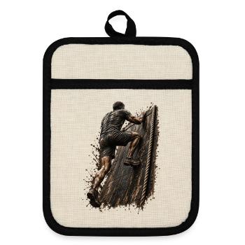 Mud Master - Obstacle - Teamwork - Pot holders with rubber back - linen/black  - Front