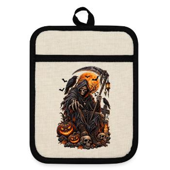 Dark Halloween Reaper Skull – Gotisches Horror-Design - Topflappen mit Gummirückseite - Leinen/Schwarz  - Vorne