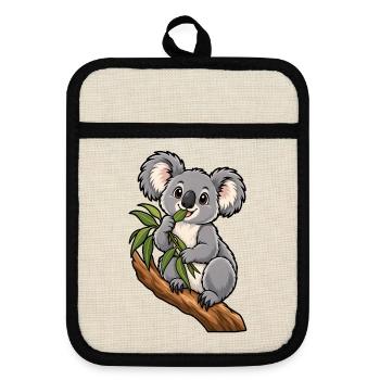 Süßer Koala beim Eukalyptus Essen - Topflappen mit Gummirückseite - Leinen/Schwarz  - Vorne