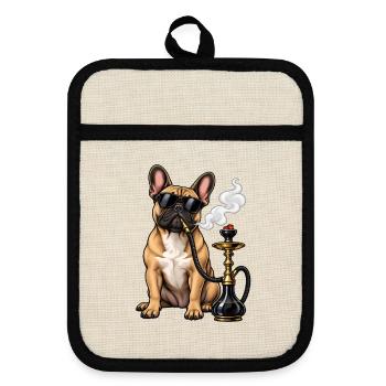 Französische Bulldogge mit Shisha - Topflappen mit Gummirückseite - Leinen/Schwarz  - Vorne