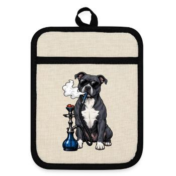 Staffordshire Bull Terrier mit Shisha - Topflappen mit Gummirückseite - Leinen/Schwarz  - Vorne
