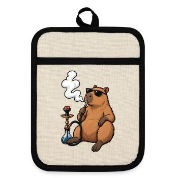 Entspanntes Capybara mit Shisha - Topflappen mit Gummirückseite - Leinen/Schwarz  - Vorne