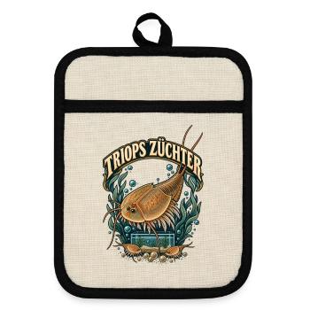 Triops Züchter Urzeitkrebs Retro Motiv - Topflappen mit Gummirückseite - Leinen/Schwarz  - Vorne