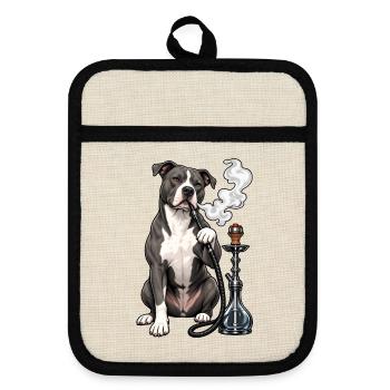 American Staffordshire Terrier mit Shisha - Topflappen mit Gummirückseite - Leinen/Schwarz  - Vorne