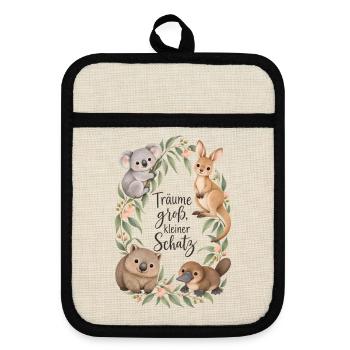 Träume groß Koala Känguru Australien Aquarell - Topflappen mit Gummirückseite - Leinen/Schwarz  - Vorne