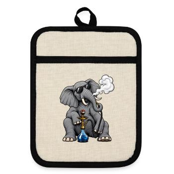 Elefant mit Shisha - Topflappen mit Gummirückseite - Leinen/Schwarz  - Vorne