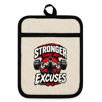 Stärker als meine Ausreden – Fitnessstudio-Motivation - Topflappen mit Gummirückseite - Leinen/Schwarz  - Vorne