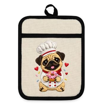 Mops Hund süßer Mops niedlicher Mops - Topflappen mit Gummirückseite - Leinen/Schwarz  - Vorne
