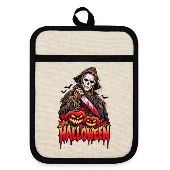 Halloween Scarecrow Retro-Horror - Topflappen mit Gummirückseite - Leinen/Schwarz  - Vorne