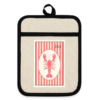 25 Cent Hummer – Maritime Briefmarke - Topflappen mit Gummirückseite - Leinen/Schwarz  - Vorne