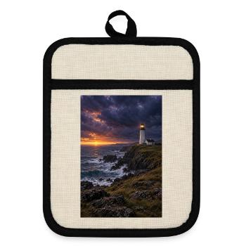Dusk Lighthouse an der Rocky Coast - Topflappen mit Gummirückseite - Leinen/Schwarz  - Vorne