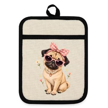 Mops Hund süßer Mops niedlicher Mops - Topflappen mit Gummirückseite - Leinen/Schwarz  - Vorne