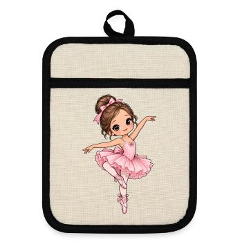Ballerina Kawaii Style – Süßes Tanzmotiv - Topflappen mit Gummirückseite - Leinen/Schwarz  - Vorne