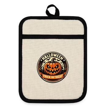 Halloween Kürbis Trick or Treat Sticker - Topflappen mit Gummirückseite - Leinen/Schwarz  - Vorne