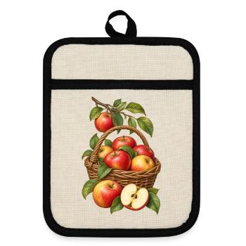 Apfelernte im Garten - Topflappen mit Gummirückseite - Leinen/Schwarz  - Vorne