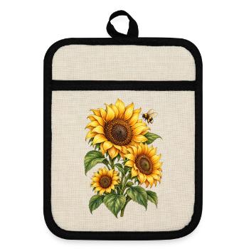 Sonnenblumen Gartenliebe - Topflappen mit Gummirückseite - Leinen/Schwarz  - Vorne